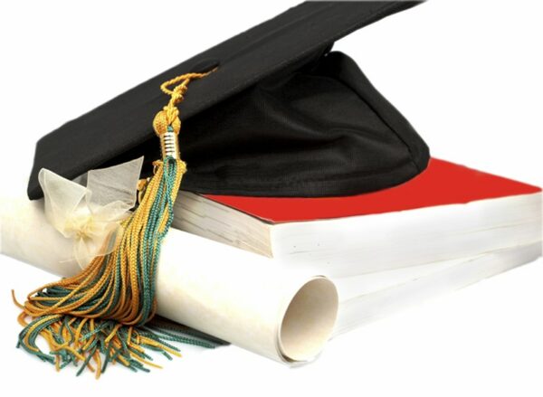 Mortarboard, tassle, and diploma signifying gradution - for the Scholarships page